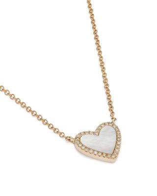 14K Yellow Gold Kate Mother of Pearl & Diamond Heart Pendant Necklace, 18"