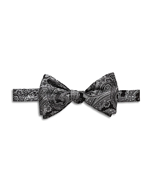 Black and Silver Paisley Silk Self Tied Bow Tie