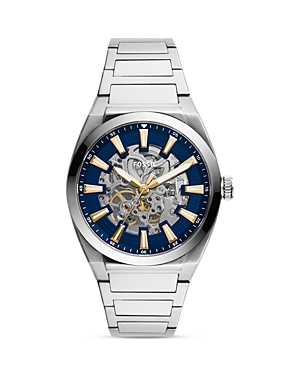 Fossil Men's Everett Automatic Silver-tone Stainless Steel Watch 42mm In Blue/silver