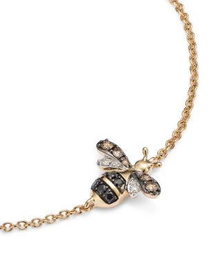 Black & White Diamond Bumble Bee Bracelet in 14K Yellow Gold  