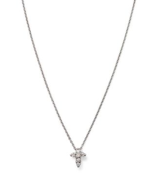 18K Gold Small Cross Pendant Necklace with Diamonds, 16"