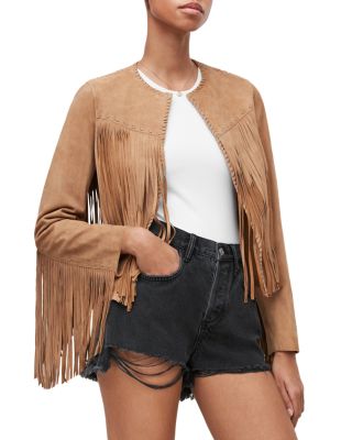 Allsaints Astral Suede Fringe Jacket In Tan Brown | ModeSens