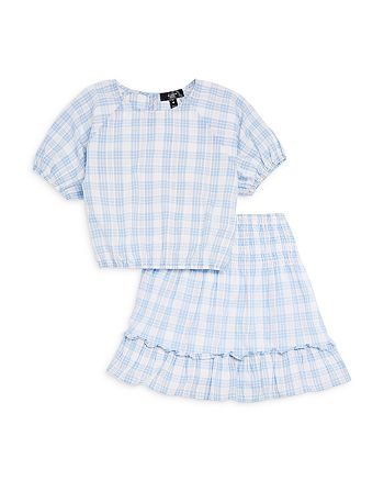 AQUA - Girls' Plaid Puff Sleeve Top & Smocked Skirt, Big Kid - 100% Exclusive