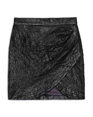 Julipe Asymmetric Crinkled Leather Mini Skirt