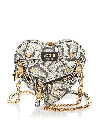 Moschino - Moto Jacket Heart Snake Embossed Leather Shoulder Bag