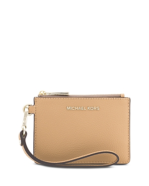 Michael Michael Kors Small Leather Wristlet In Camel