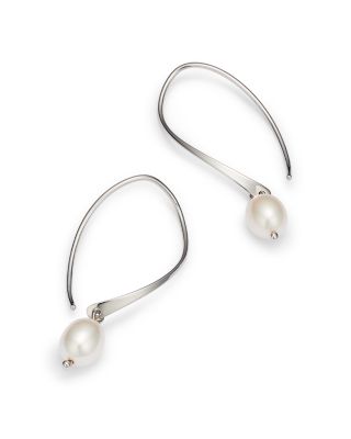 Sterling Silver and Cultured Freshwater Pearl Sweep Drop Earrings, 5mm 