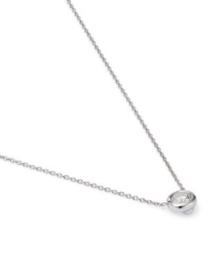 18K White Gold Bezel Diamond Solitaire Pendant, 16" - Exclusive