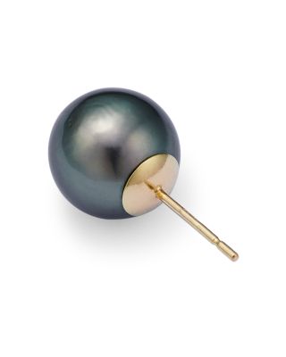 Tahitian Black Cultured Pearl Stud Earrings in 14K Yellow Gold 