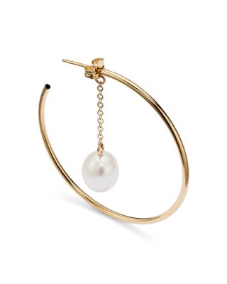 14K Yellow Gold Hoop Earrings with Cultured Freshwater Pearl - Exclusive