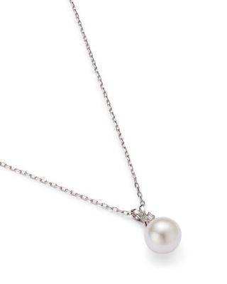 Diamond & Cultured Freshwater Pearl Pendant Necklace in 14K White Gold, 16" 