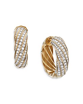 David Yurman - 18K Yellow Gold Cable Edge Hoop Earrings with Diamonds