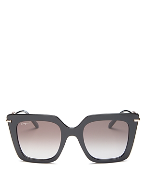 Ferragamo Gancini Chain Square Acetate & Metal Sunglasses In Black/gray Gradient