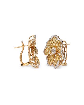 Yellow & White Diamond Flower Stud Earrings in 14K White & Yellow Gold, 4.4 tcw 