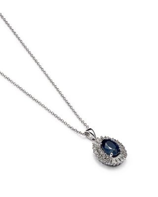 Blue Sapphire and Diamond Pendant Necklace in 14K White Gold, 18&amp;quot;&amp;nbsp;