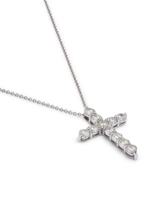 Diamond Cross Pendant Necklace in 14K White Gold, 1.75 tcw 