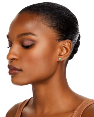 Emerald and Diamond Stud Earrings in 14K Yellow Gold, 0.13 tcw&nbsp;