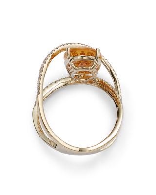 Citrine & Diamond Statement Ring in 14K Yellow Gold 