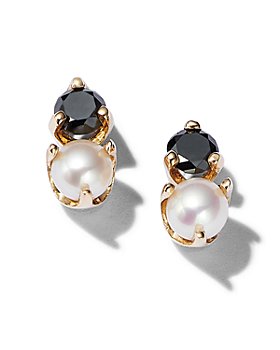 Zoë Chicco - 14K Yellow Gold Cultured Freshwater Pearl & Black Diamond Stud Earrings - 150th Anniversary Exclusive
