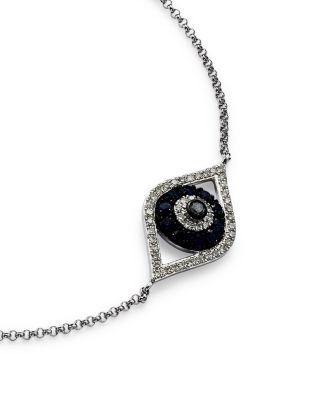 Diamond and Blue Sapphire Evil Eye Bracelet in 14K White Gold&nbsp;- Exclusive