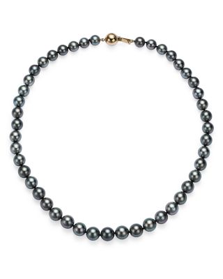 Tahitian Black Cultured Pearl Strand Necklace in 14K Yellow Gold, 18" 