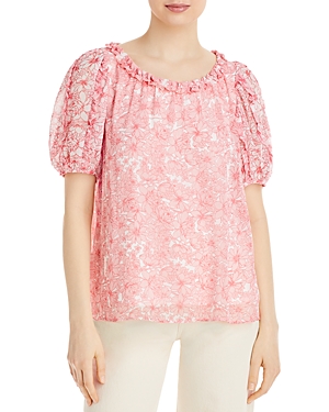 Single Thread Pleated Puff Sleeve Top In Shell Pink