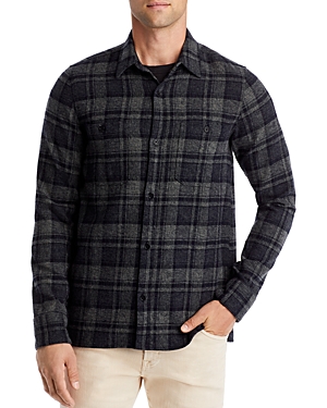 Shop Officine Generale Ahmad Plaid Twill Long Sleeve Shirt In Black Gray