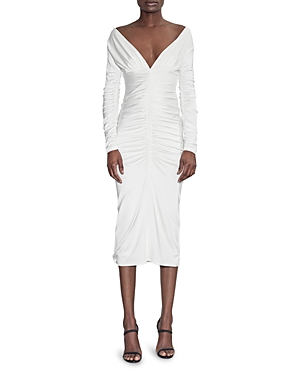 Et Ochs Vivian V-neck Ruched Midi Dress In Buttercream