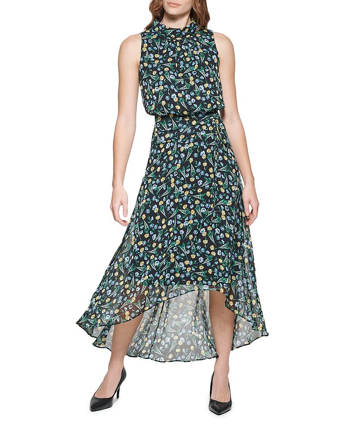 KARL LAGERFELD PARIS Mock Neck Maxi Dress | Bloomingdale's