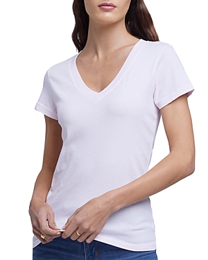 L Agence L'agence Becca Cotton V-neck Tee In Soft Pink