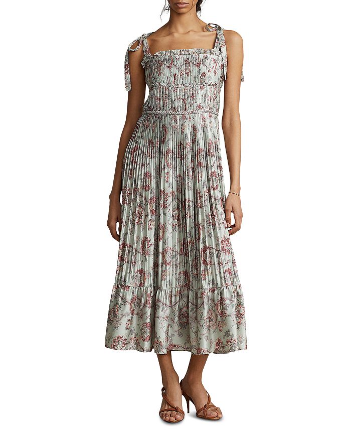 Ralph Lauren Pleated Floral Satin Dress | Bloomingdale's