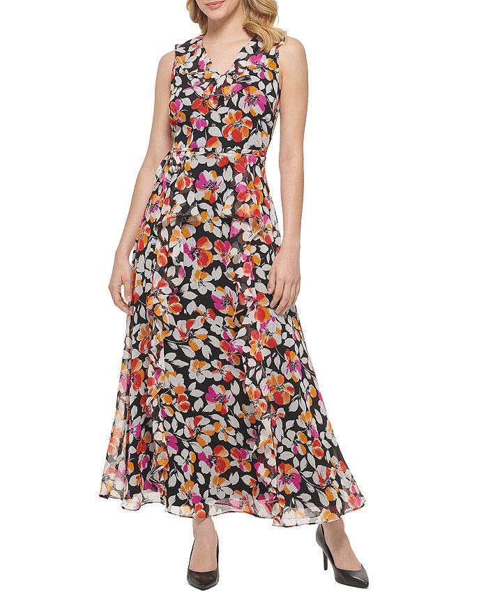 KARL LAGERFELD PARIS Floral Ruffled Maxi Dress | Bloomingdale's
