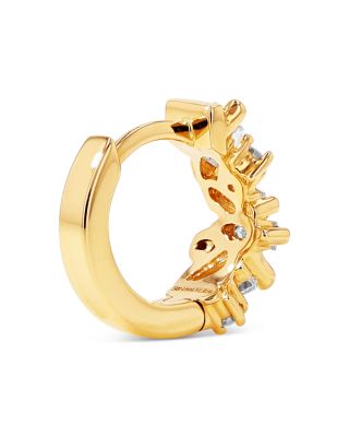 18K Yellow Gold Diamond Thick Huggie Hoop Earrings