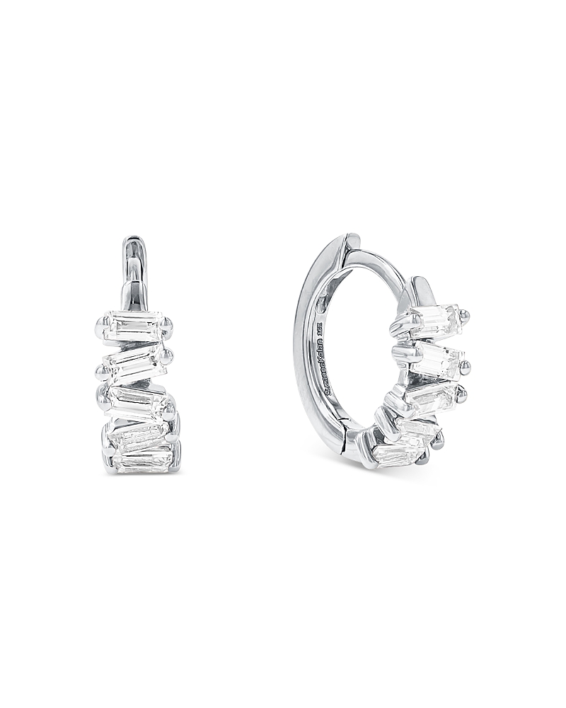 Suzanne Kalan 18k White Gold Diamond Thin Huggie Hoop Earrings In White