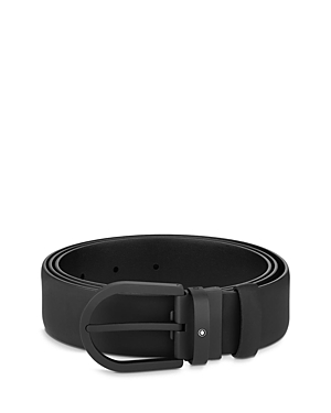Shop Montblanc Men's Horseshoe Rubberized Leather Belt In Black