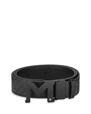 Montblanc M Rubberized Buckle Reversible Leather Belt In Black