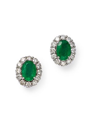Bloomingdale's Emerald & Diamond Halo Stud Earrings in 14K White Gold - 100% Exclusive