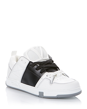Valentino Open Skate Contrast-stripe Leather And Woven Low-top Trainers In White/black