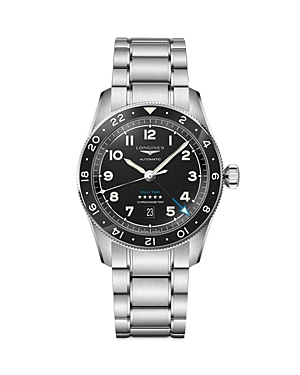 Longines Spirit Zulu Time Black Dial Steel Men's Watch In Black/silver