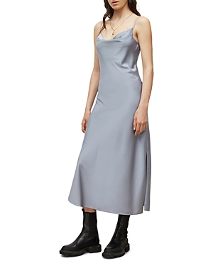 Allsaints Hadley Cowl Slip Dress In Steel Gray
