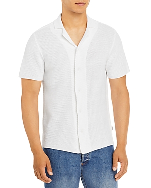 Onia Cotton Blend Textured Regular Fit Button Down Camp Shirt