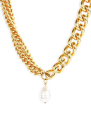 Kenneth Jay Lane Imitation Pearl Chain Link Pendant Necklace in Gold Tone, 18