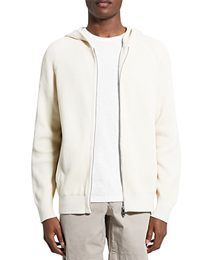 Theory Jaipur Cotton Blend Ribbed Knit Full Zip Hooded Sweater