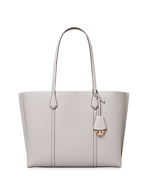 Tory Burch Perry Triple Compartment Leather Tote In Bay Gray/rolled Brass