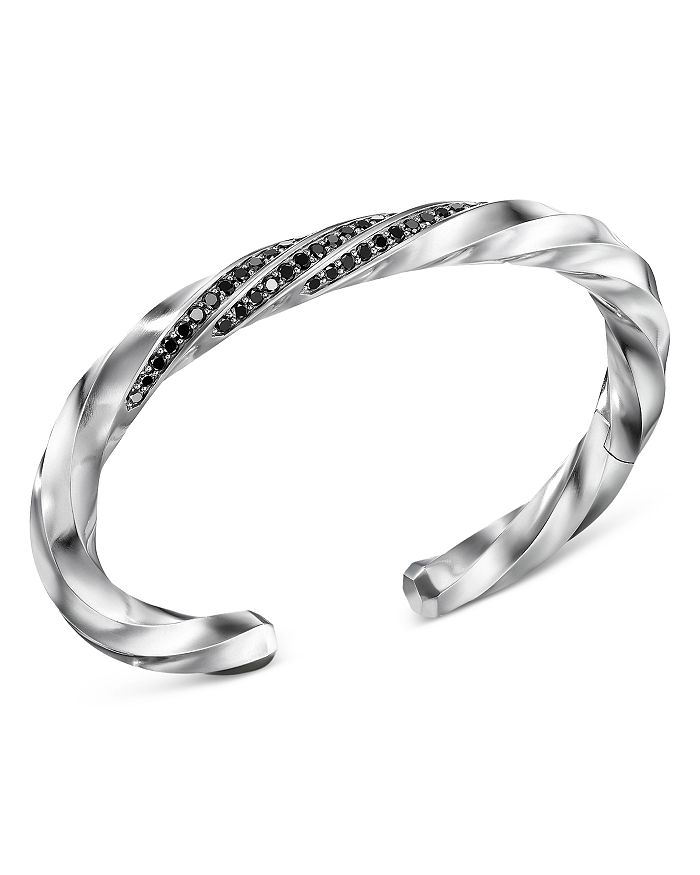 David Yurman - Men's Cable Edge Cuff with Pav&eacute; Black Diamonds in Recycled Sterling Silver