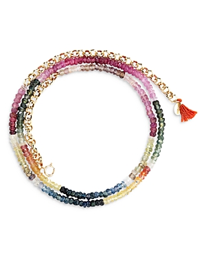 Shashi Aisha Multicolor Gemstone Beaded Collar Necklace in 14K Gold Plated, 16-19