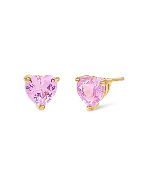 Adinas Jewels Cubic Zirconia Heart Stud Earrings In Pink/gold