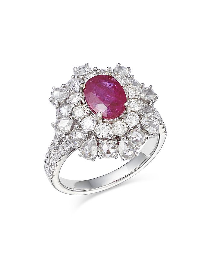 Bloomingdale's - Ruby & Diamond Halo Statement Ring in 14K White Gold - 100% Exclusive