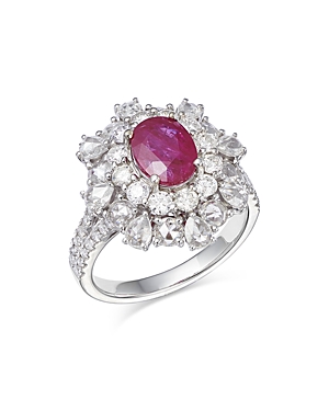 Bloomingdale's Ruby & Diamond Halo Statement Ring in 14K White Gold - 100% Exclusive