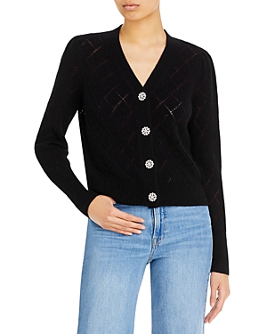C by Bloomingdale's Cashmere Diamond Pointelle Rhinestone Button Cashmere Cardigan - 100% Exclusive